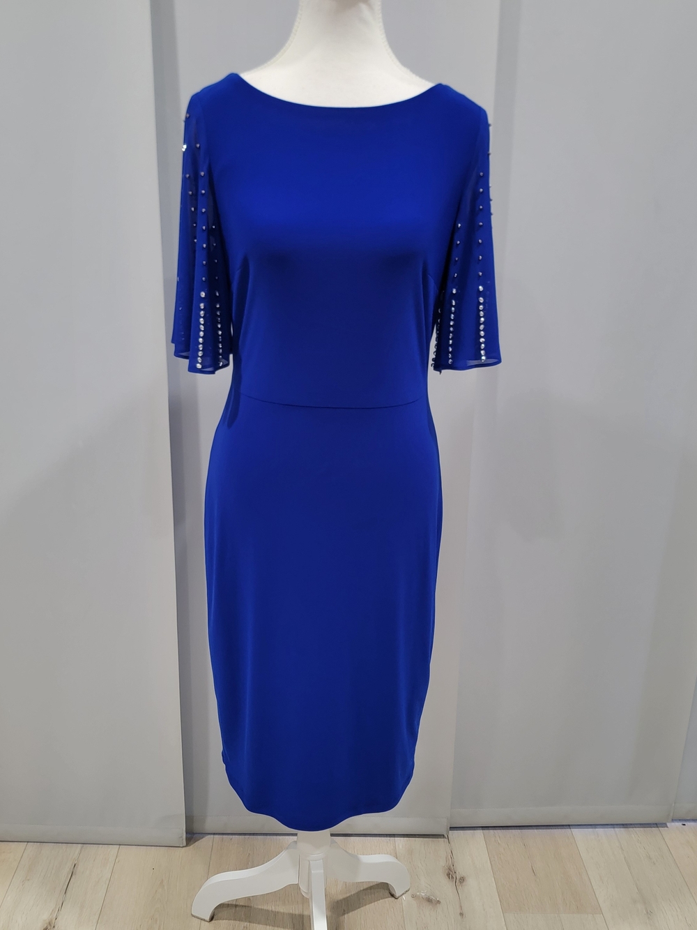 Joseph Ribkoff Elegant Royal Blue Sheath Dress with Embellished Sleeves